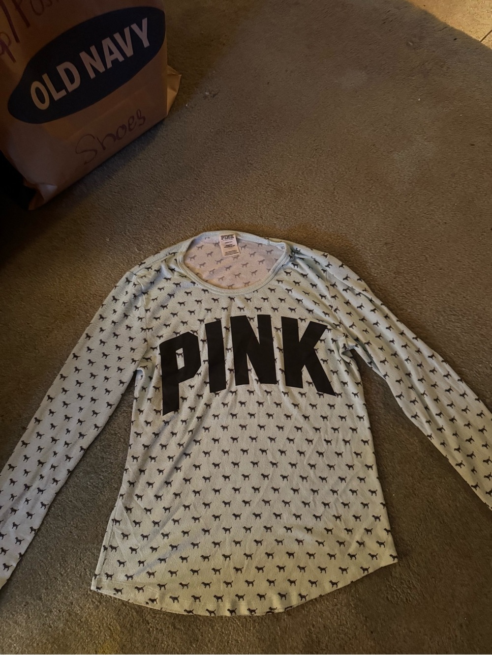 PINK Long Sleeve Logo Tee in Light Blue with Black detailing